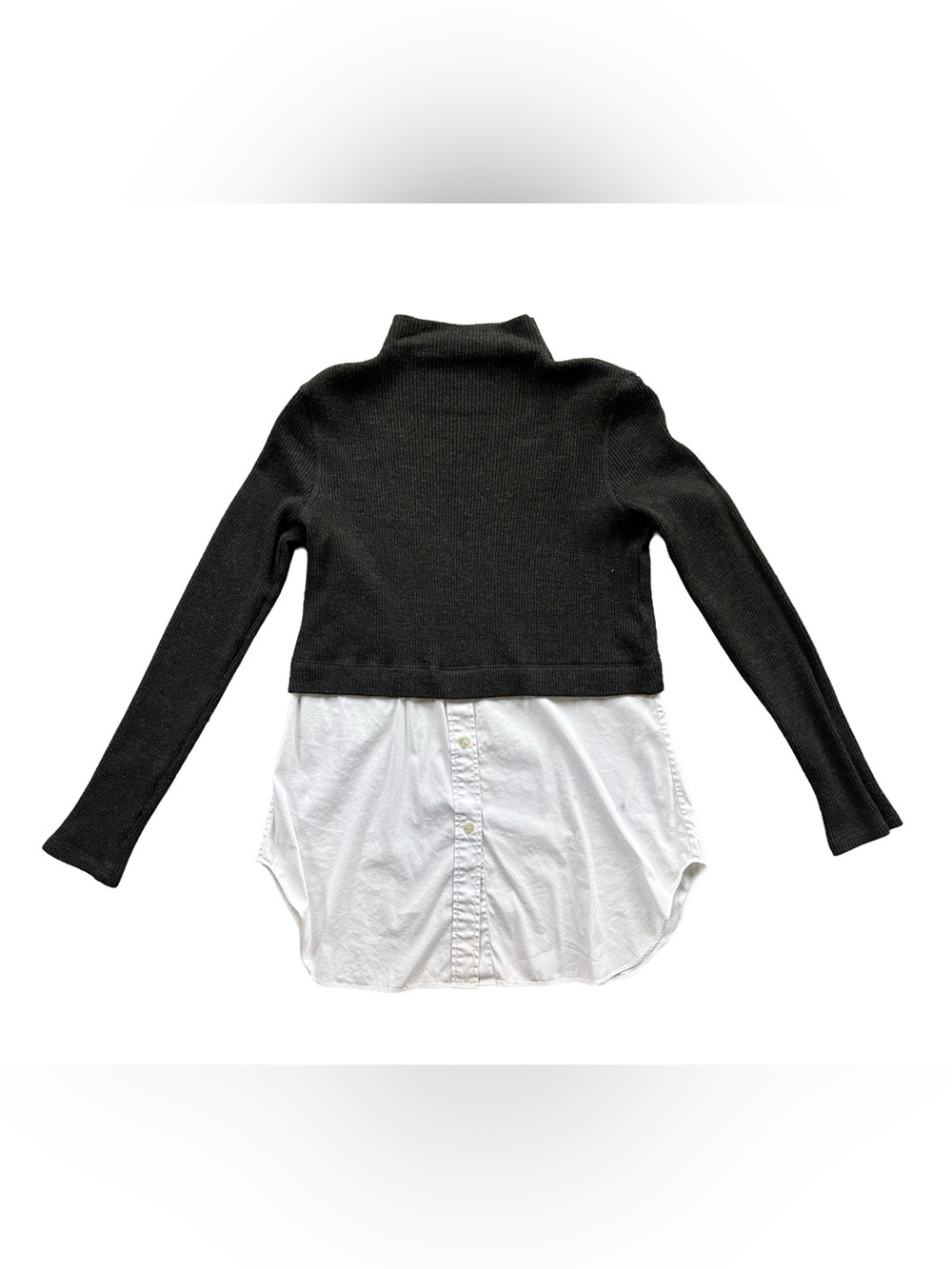 Theory Black and White Layered Mock Neck Blouse